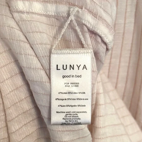 Lunya Silk Linen White Pink Striped Button Up Shirt Pajama Top PJs Medium